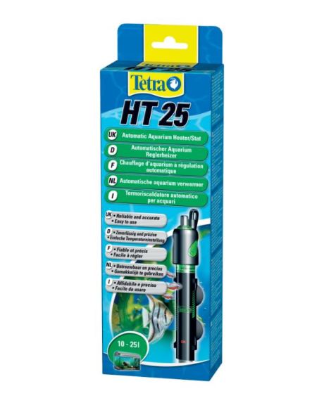 O Aquecedor Tetra HT 25 W com regulação, indicado para aquários entre 10 e 25 Litros e apenas com 25w de potência.