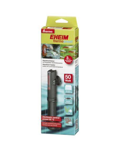 O Aquecedor Eheim Thermopreset controle eletrónico garante uma precisão de temperatura extremamente alta, o elemento de aquecimento altamente eficiente garante uma distribuição de calor uniforme.