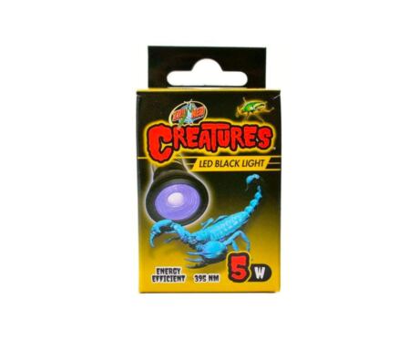 Creatures Black Light 5W Zoo Med é a iluminação perfeita para destacar seu Escorpião, inseto e outros invertebrados no escuro com a especializada Creatures Black Light.