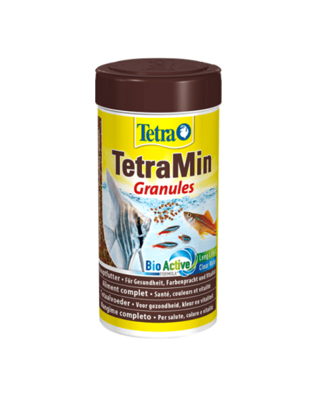  TetraMin Granules BioActive é uma comida completa na forma de uma mistura de flocos com nutrientes de alta qualidade.