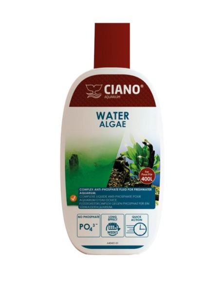 Ciano Water Algae 100ml é um tratamento para bloquear o fosfato na água do aquário, o que faz com que as algas se submetam à fome. Funciona rapidamente e com o uso regular evitará o crescimento de algas na água e nas superfícies.