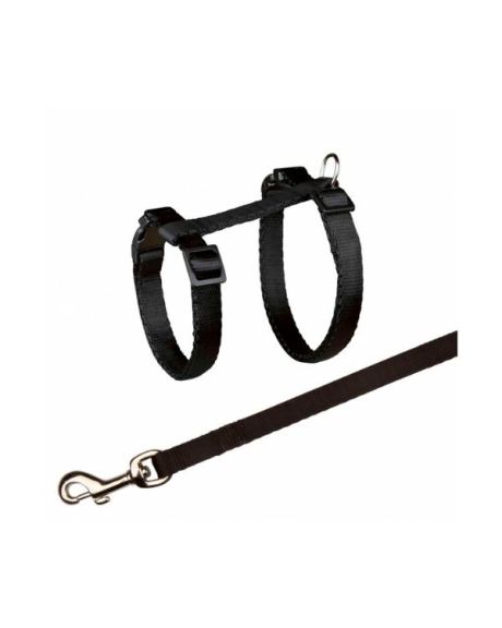 Peitoral e Trela Em Nylon Para Gatos Trixie preto