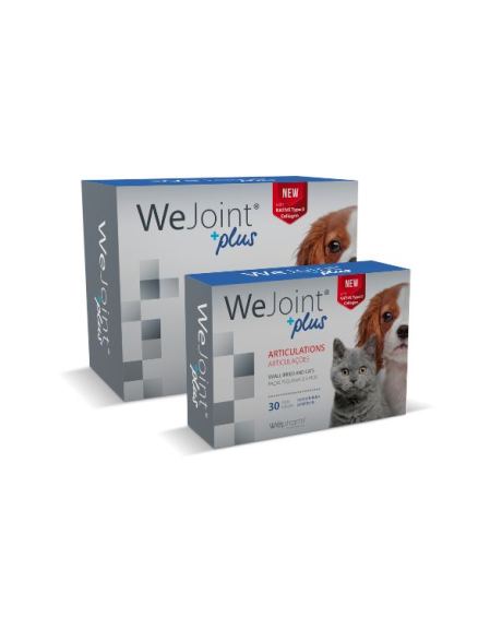 WeJoint Plus - Raças Pequenas e Gatos conjuga a ação de múltiplos componentes, que resultam numa abordagem completa para o tratamento e maneio da patologia articular.