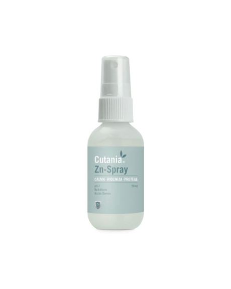 Cutania Zn-Spray é uma solução dermatológica de base aquosa e pH neutro, não irritantes, com ação calmante, antiséptica e cicatrizante, de elevada segurança
