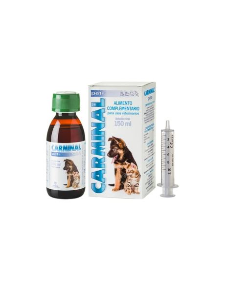 Carminal Pets é indicado para inflamações intestinais víricas e bacterianas. Tem efeito antiespasmódico, reduz a fermentação da flora intestinal