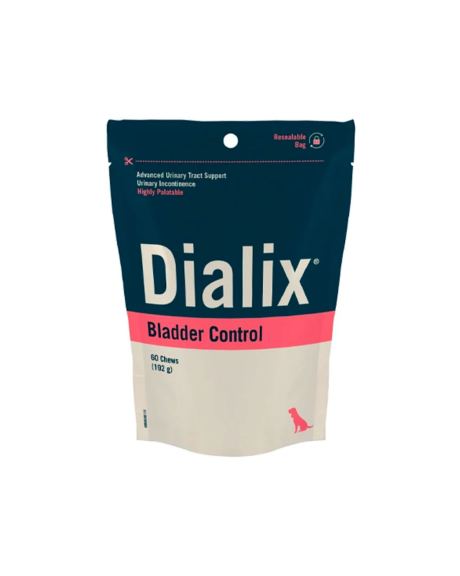 Dialix Bladder Control é um suplemento alimentar formulado em chews de elevada palatabilidade para cães com incontinência urinária.