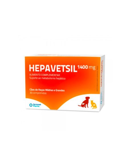 Hepavetsil 1400 mg é um suporte nutricional à função hepática, para cães de raça média e grande, palatável, com sabor a fígado. O Hepavetsil contém betaína, curcuma, cardo mariano e vitamina E. A betaína atua como osmorregulador, protegendo as células, moléculas como proteínas e enzimas, e tecidos como a mucosa gástrica.