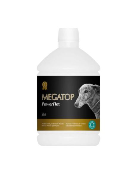 Megatop PowerFlex para cães de desporto ou de trabalho, portanto é uma fonte de energia rápida e saudável que ajuda a otimizar a funcionalidade do sistema músculo-esquelético