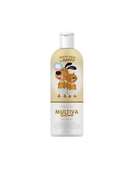 Multiva CoolSmile Pro White possui fórmula reforçada com ação polivalente para cuidados bocais e reduzir as manchas dentais em cães e gatos