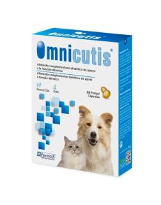 Omnicutis cápsulas para cão e gato é um alimento complementar dietético de apoio á função dérmica em cápsulas indicado para cães e gatos.