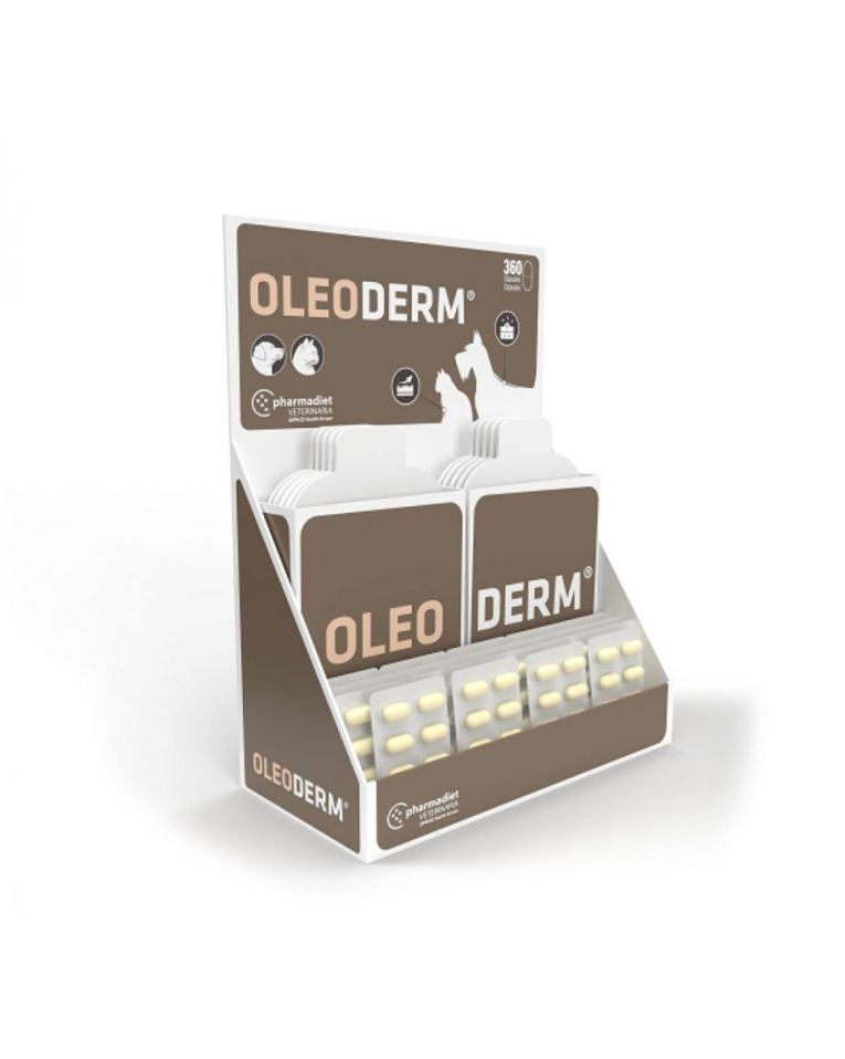 Oleoderm Cápsulas é um suplemento alimentar, em cápsulas, com nutrientes que ajudam a manter a pele e o pelo do seu patudo saudáveis, indicado para cães e gatos.