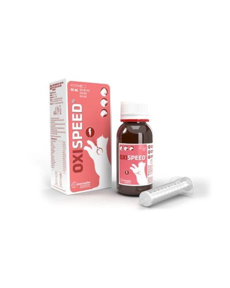 Oxispeed Gatos Gel produzido pela Pharmadiet num formato altamente biodisponível, para fornecer aos pequenos animais de estimação um suplemento que ajuda a retardar o envelhecimento prematuro.