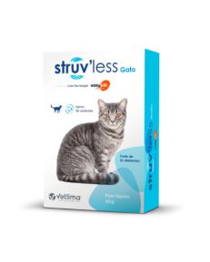 Struv'less Gato é formulado com DL-metionina para acidificar a urina e ajudar a dissolver os cálculos de estruvite.