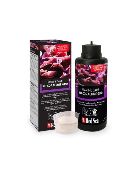 KH Coralline Gro é um complexo de tampões de carbonato, potássio e oligoelementos como o ferro, formulado na proporção regularmente absorvida pelas algas coralinas.