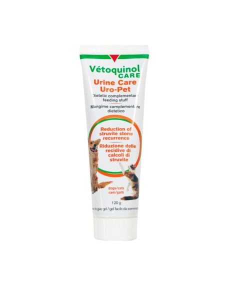 Uropet Gel ajuda a reduzir a recorrência de cálculos de estruvite, graças à DL-metionina que ajuda a acidificar a urina.