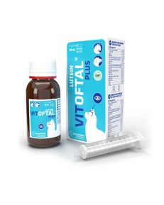 Vitoftal Lutein 50ml é um suplemento alimentar, em gel oral, protetor dos olhos, especialmente recomendado para o tratamento de doenças da retina e do cristalino, indicado para cães e gatos.