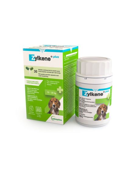 Zylkene Plus 10-30kg ajuda a minimizar a ansiedade em situações diversas, tais como viagens, mudanças de ambiente, comportamentos sociais, idas ao veterinário, fogo de artifício, entre outras.