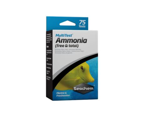 Este kit Seachem Multitest Amonia total (NH 3 e NH 4 +) e livre (só NH 3 ) até menos de 0,05 mg/L e é praticamente livre de interferências em água doce e salgada.