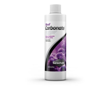 Seachem Reef Carbonate é uma mistura concentrada (4.000 meq/L) otimizada de sais de carbonato e bicarbonato projetada para restaurar e manter a alcalinidade no aquário de recife.