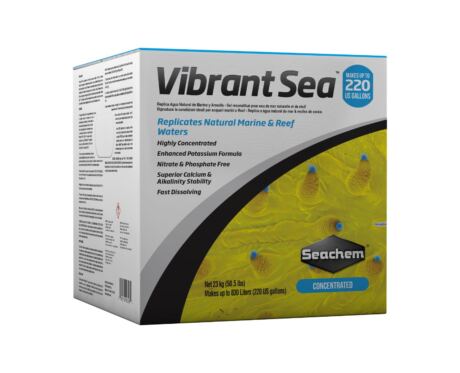 Seachem Vibrant Sea Salt é uma mistura altamente concentrada de sais formulada para aquários marinhos e de recife que contém todos os componentes essenciais principais, secundários e vestigiais encontrados nas águas naturais do mar.