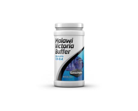 Seachem Malawi/Victoria Buffer é uma mistura de sais de carbonato projetada para melhorar o ambiente natural dos ciclídeos, aumentando a dureza do carbonato, a capacidade tampão e o pH.