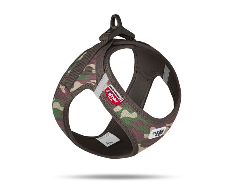 Peitoral Curli Clasp Vest Air-Mesh Camuflado indicado para cães pequenos e médios.