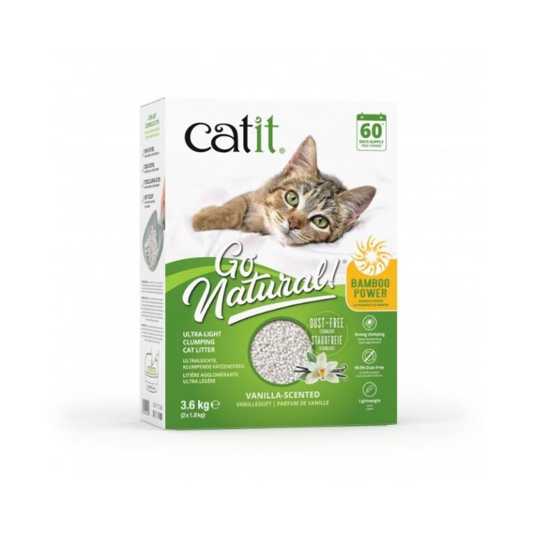 Areia de Bambú Catit Go Natural é ultraleve e consegue trazer os grânulos mais poderosos da natureza para a caixa sanitária do seu gato