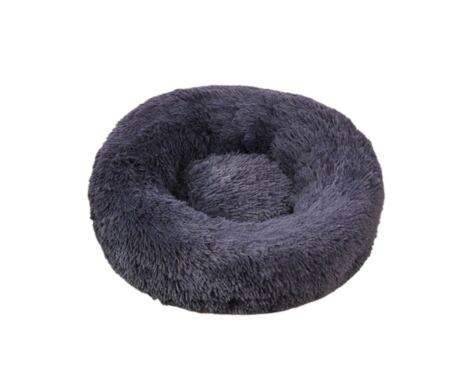 A Cama Donut Anti-Stress Cinza é um tipo de cama para pets, geralmente projetada para cães ou gatos, em formato circular.