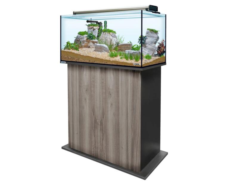 O Aquário Sera AquaTank com Móvel Gray Oak tem as condições ideais para a configuração de um aquário comunitário ou de um aquário de biótopo.