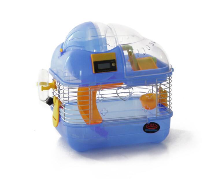 Gaiola para hamsters com contador de voltas azul