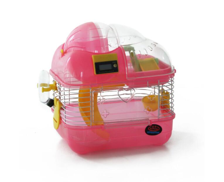 Gaiola para hamsters com contador de voltas rosa