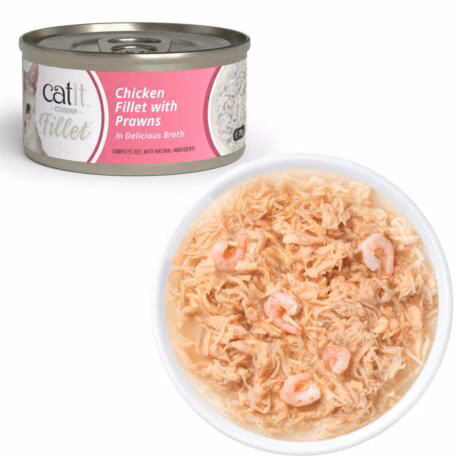 O Catit Cuisine Fillet Atum com Gambas em caldo 75 gr em caldo é uma deliciosa recompensa natural, feita com filetes inteiros de peixe de alta qualidade.