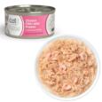 Catit Cuisine Fillet Frango Desfiado com salmão em caldo 75 gr é uma deliciosa recompensa natural, feita com filetes inteiros de frango de alta qualidade.