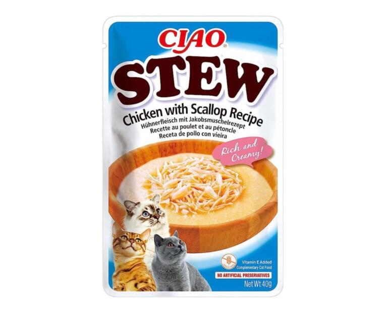 Churu Stew Frango & Vieira 40 g – Alimento Húmido Complementar para Gatos