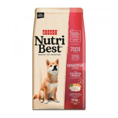 Picart NutriBest Puppy Sensitive salmão e arroz ração para cachorros Ração Picart NutriBest Puppy Sensitive croquetes Ingredientes da ração Picart NutriBest Puppy Sensitive salmão e arroz Cachorro alimentado com Picart NutriBest Puppy Sensitive