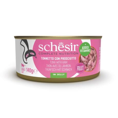 Schesir Atum com Presunto em Gelatina 140g alimento húmido para gato adulto