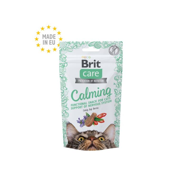 Embalagem de Brit Care Cat Snack Calming, snacks funcionais para gatos com stress.