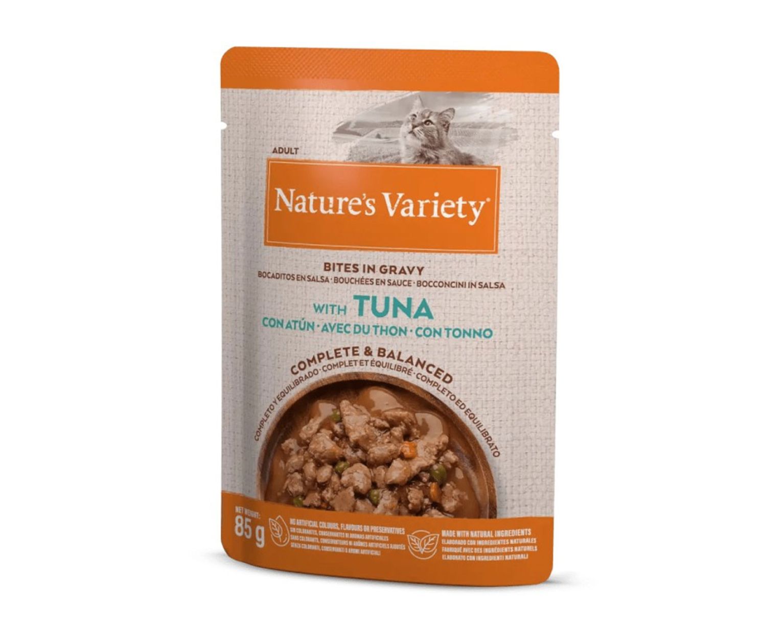 Nature’s Variety Bites in Gravy Gato Adulto Atum Alimento Húmido 85g