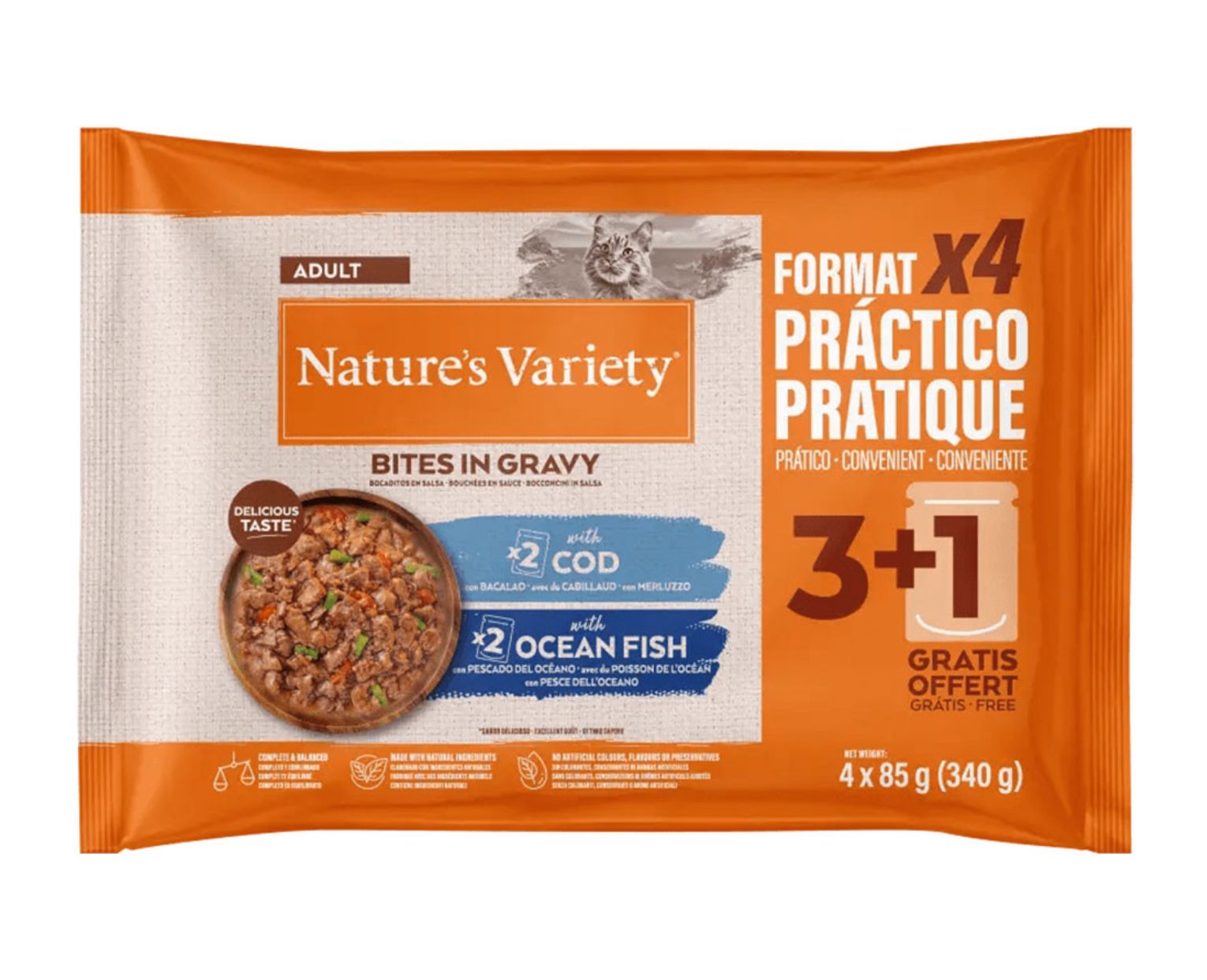 Nature’s Variety Multipack Gato Adulto Bacalhau e Peixe do Oceano Alimento Húmido 4 x 85g