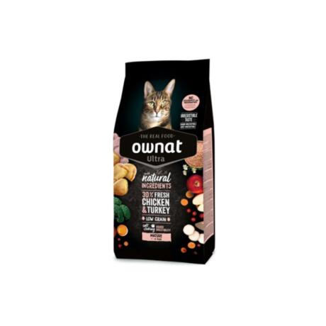 Saco de ração Ownat Ultra Mature para gatos de idade avançada.