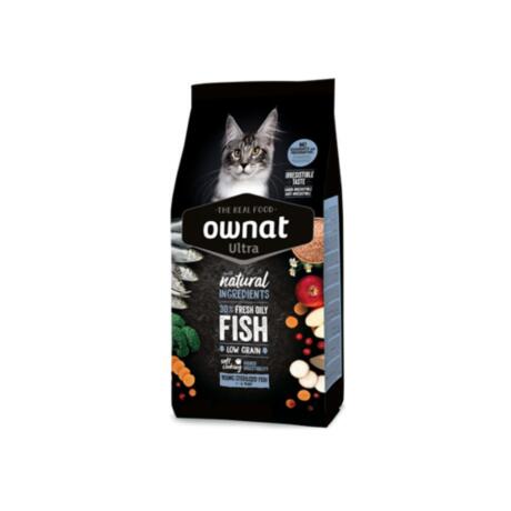 Saco de ração Ownat Ultra Young Sterilized Fish para gatinhos jovens e castrados.