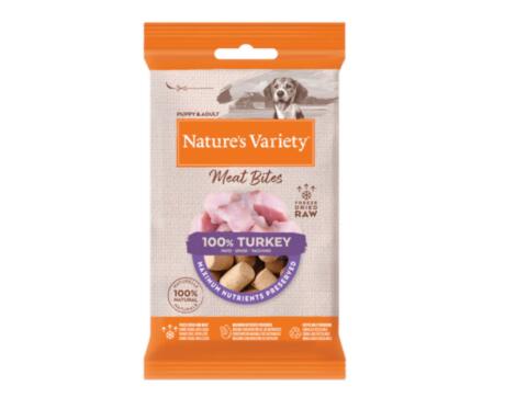 Snack natural Nature's Variety Meat Bites Peru Liofilizado para cães.
