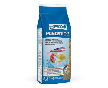 Embalagem de comida para peixes de lago Prodac Pond Sticks, alimento completo em palitos flutuantes para carpas koi.