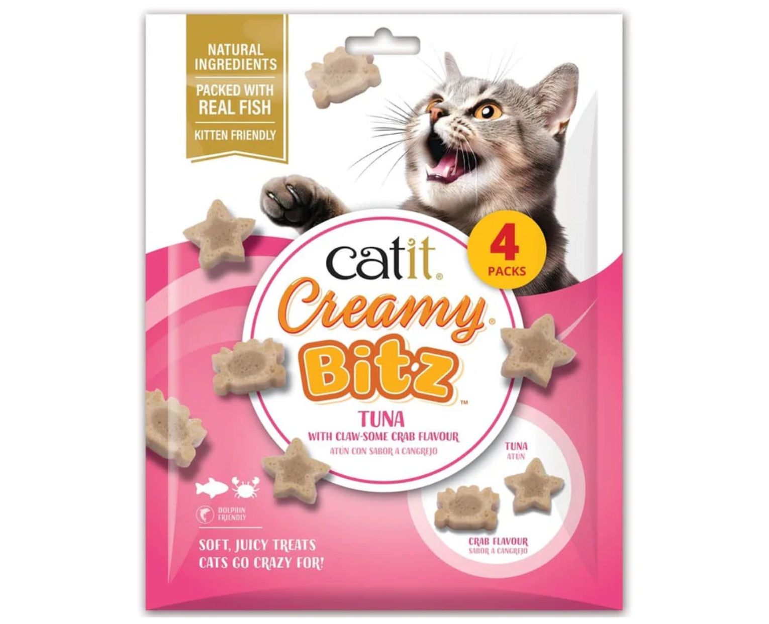 Snacks Catit Creamy Bitz Atum com Sabor a Caranguejo para Gatos (4 x 12g)