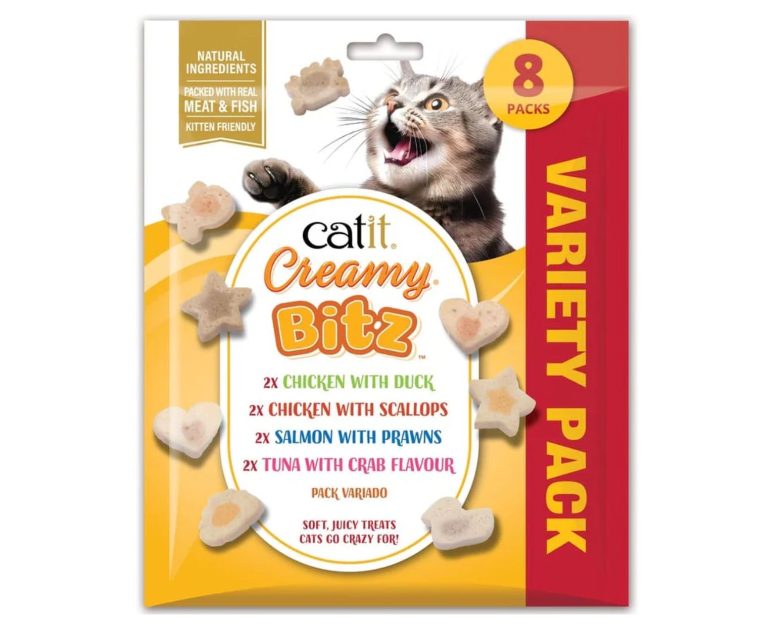 Snacks Catit Creamy Bitz Pack Variado para Gatos (8 x 12g)