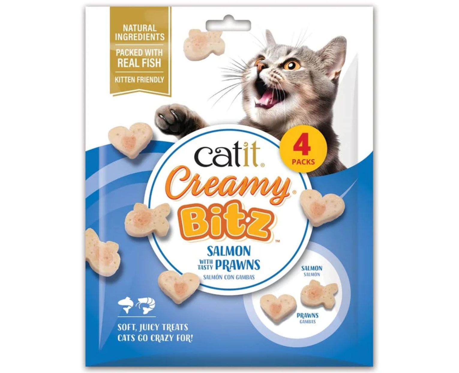 Snacks Catit Creamy Bitz Salmão e Gambas para Gatos (4 x 12g)